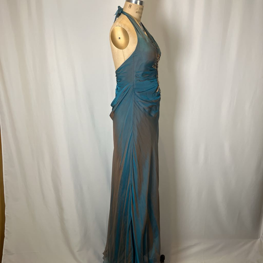 Y2K Vintage Alberto Makali Iridescent Embellished Halter Gown w/ Shawl