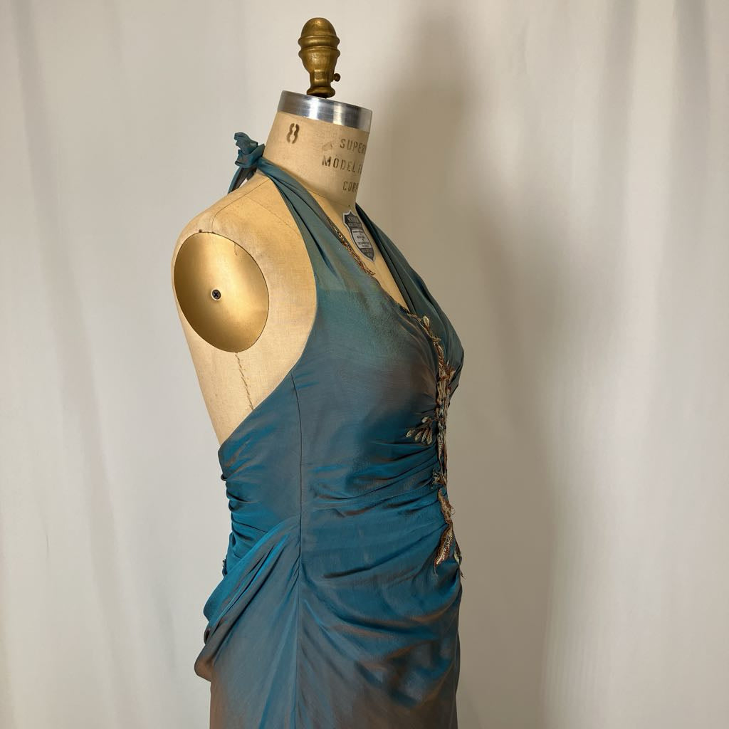 Y2K Vintage Alberto Makali Iridescent Embellished Halter Gown w/ Shawl