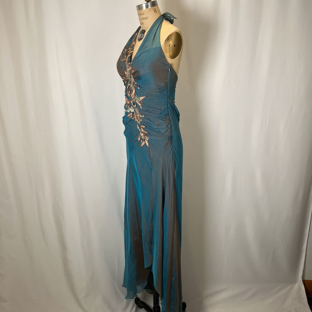 Y2K Vintage Alberto Makali Iridescent Embellished Halter Gown w/ Shawl