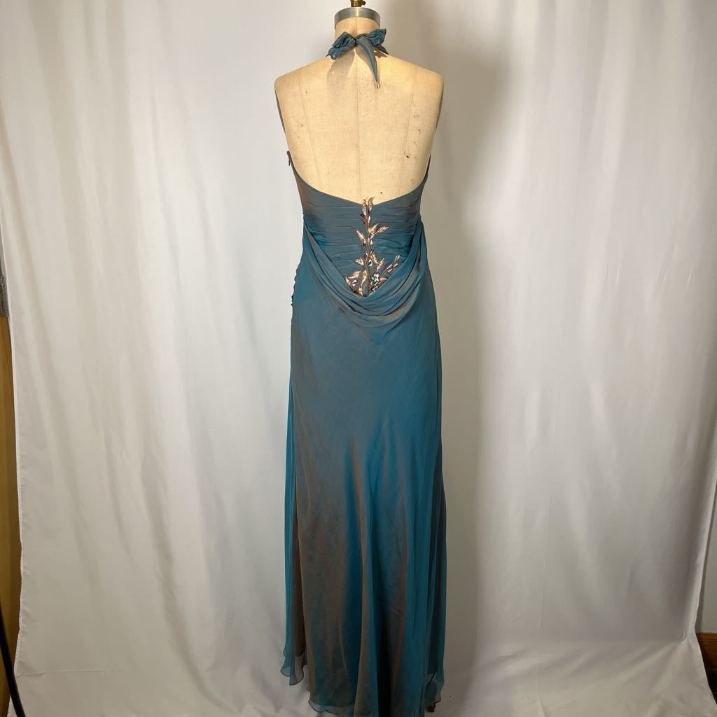 Y2K Vintage Alberto Makali Iridescent Embellished Halter Gown w/ Shawl