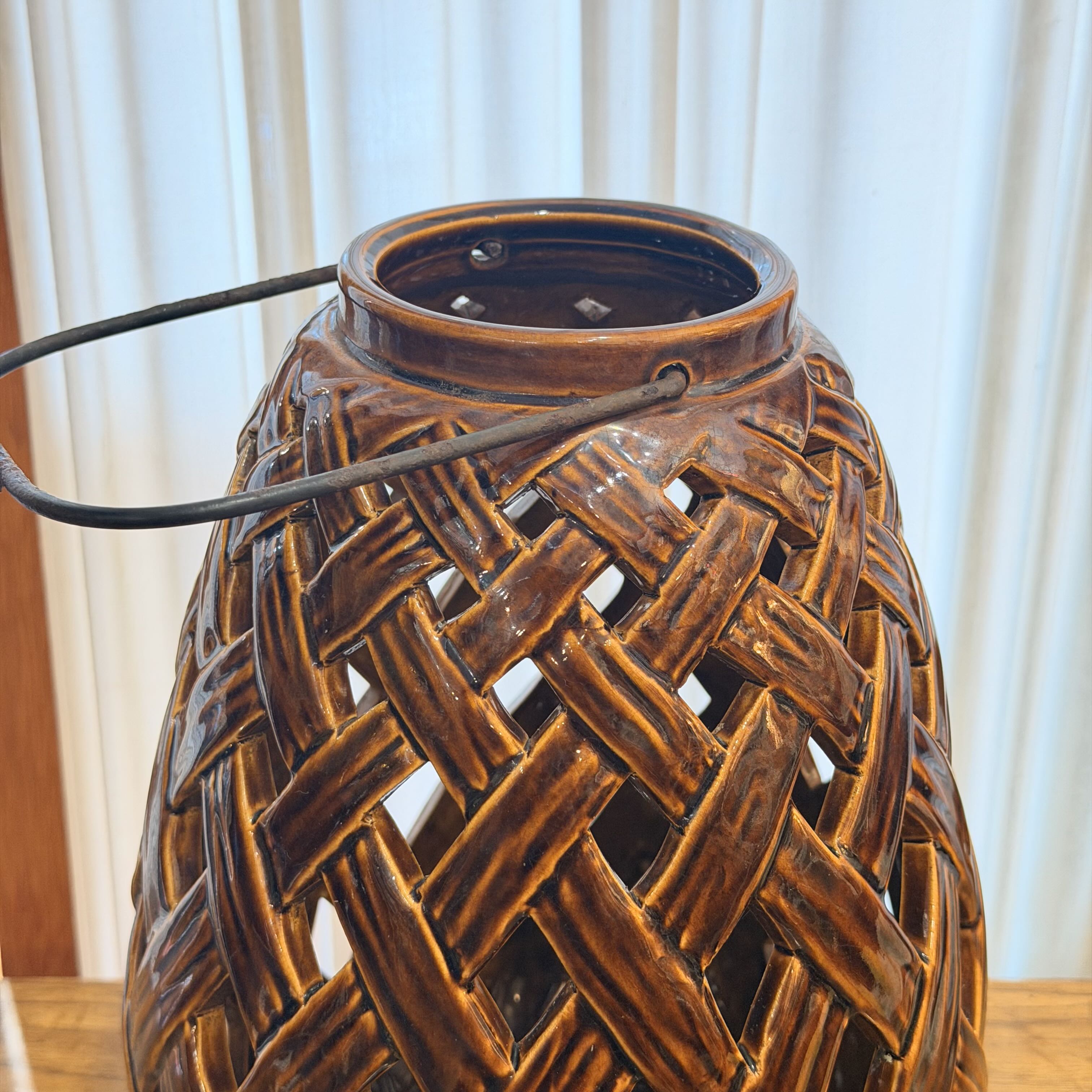 Vintage Ceramic Basket Weave Lantern