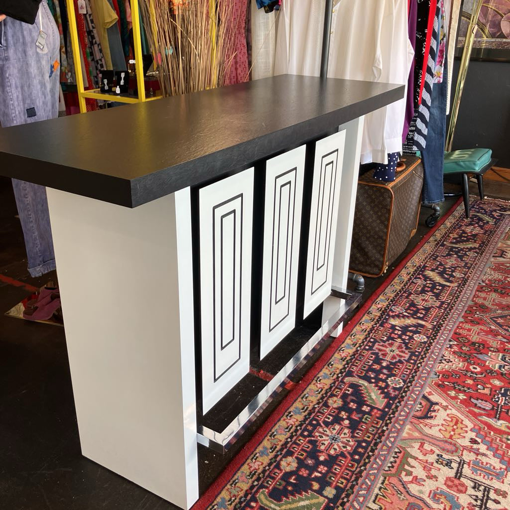 Mid Century Modern Bar w/ Swivel Barstools Black & White Set