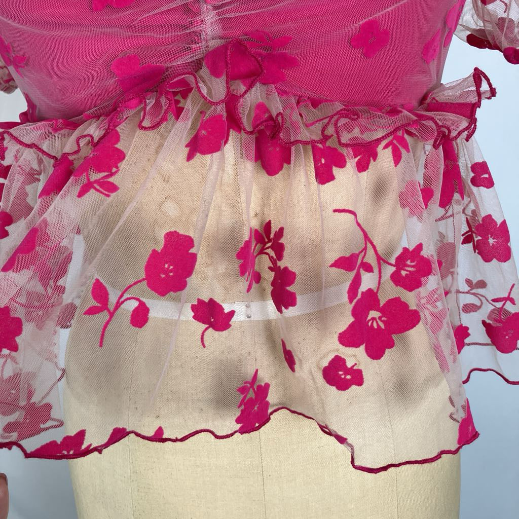 Peplum Top with Sheer Foral Ruffles
