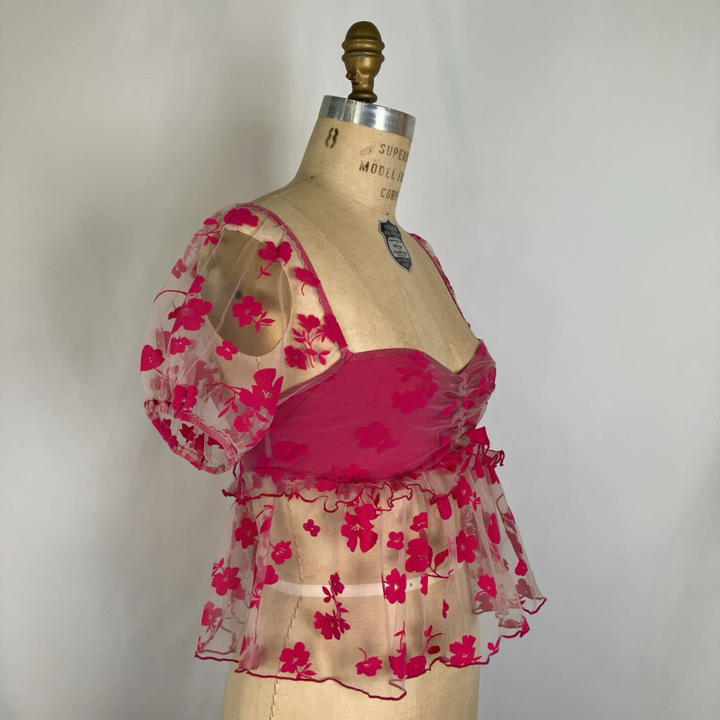 Peplum Top with Sheer Foral Ruffles
