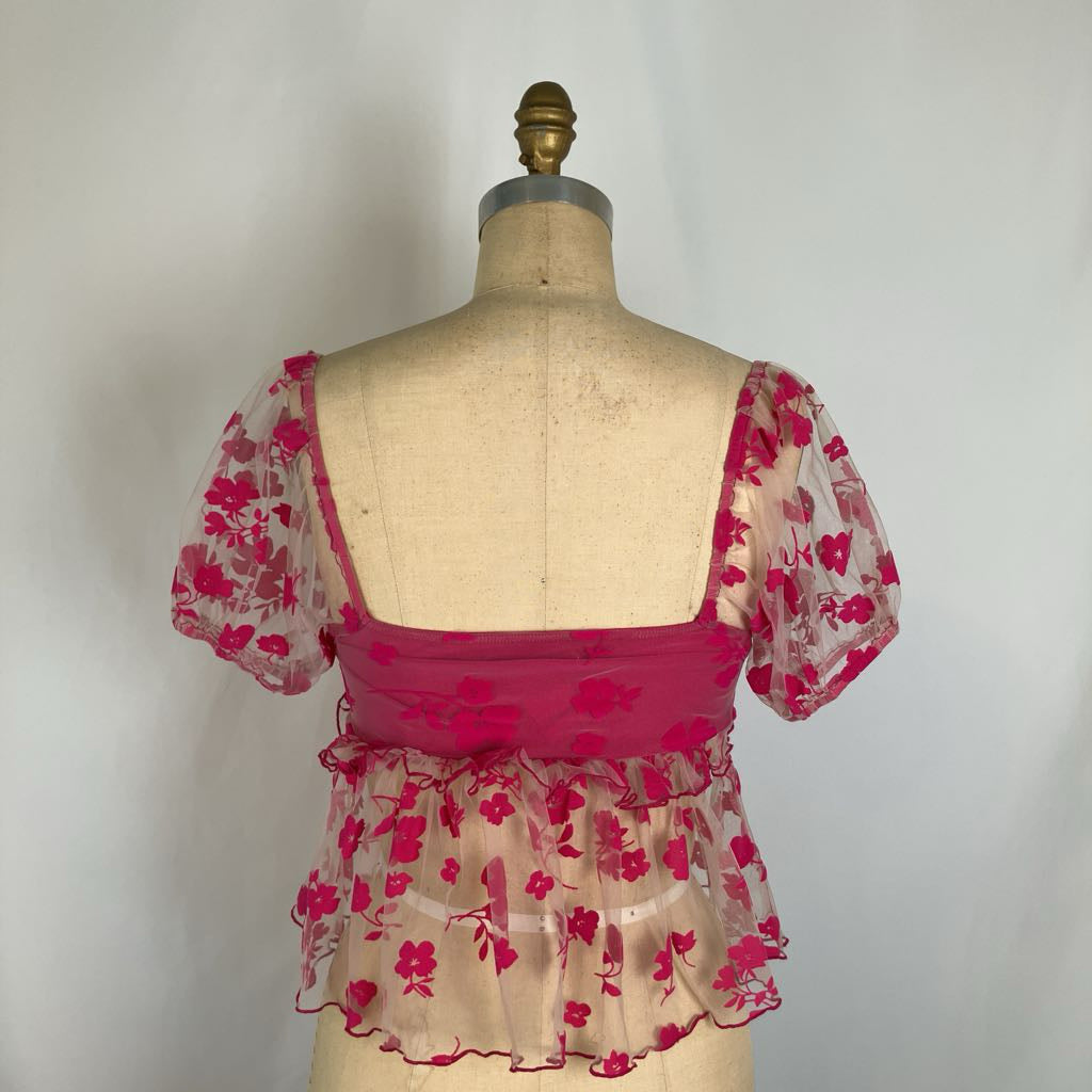 Peplum Top with Sheer Foral Ruffles