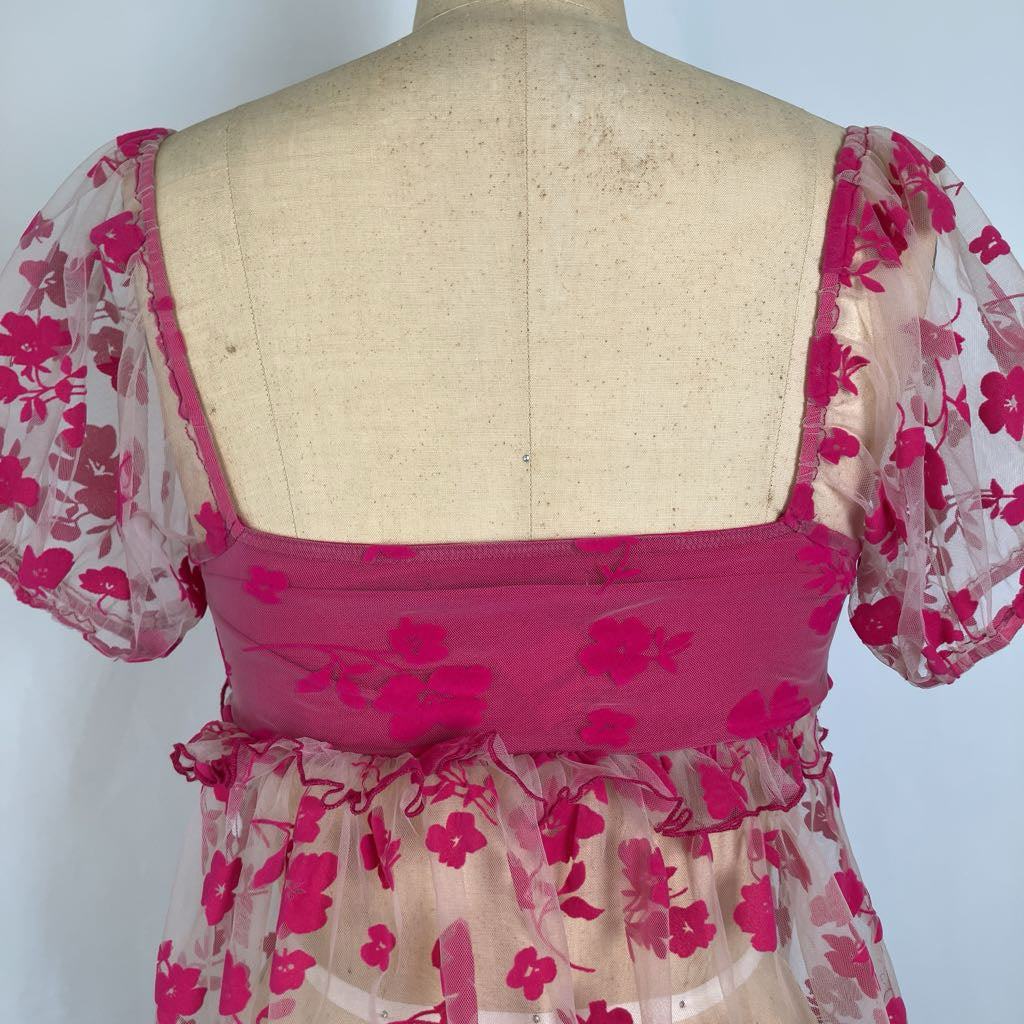 Peplum Top with Sheer Foral Ruffles
