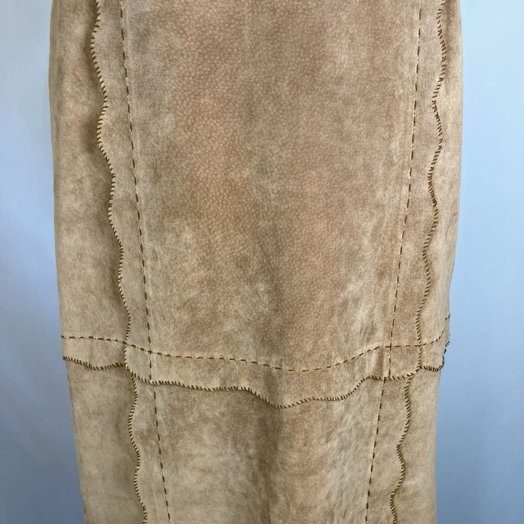 Modern Suede Maxi Skirt w/ Scallop Trim & Pockets