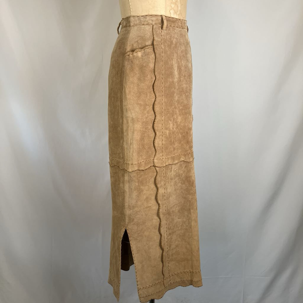 Modern Suede Maxi Skirt w/ Scallop Trim & Pockets