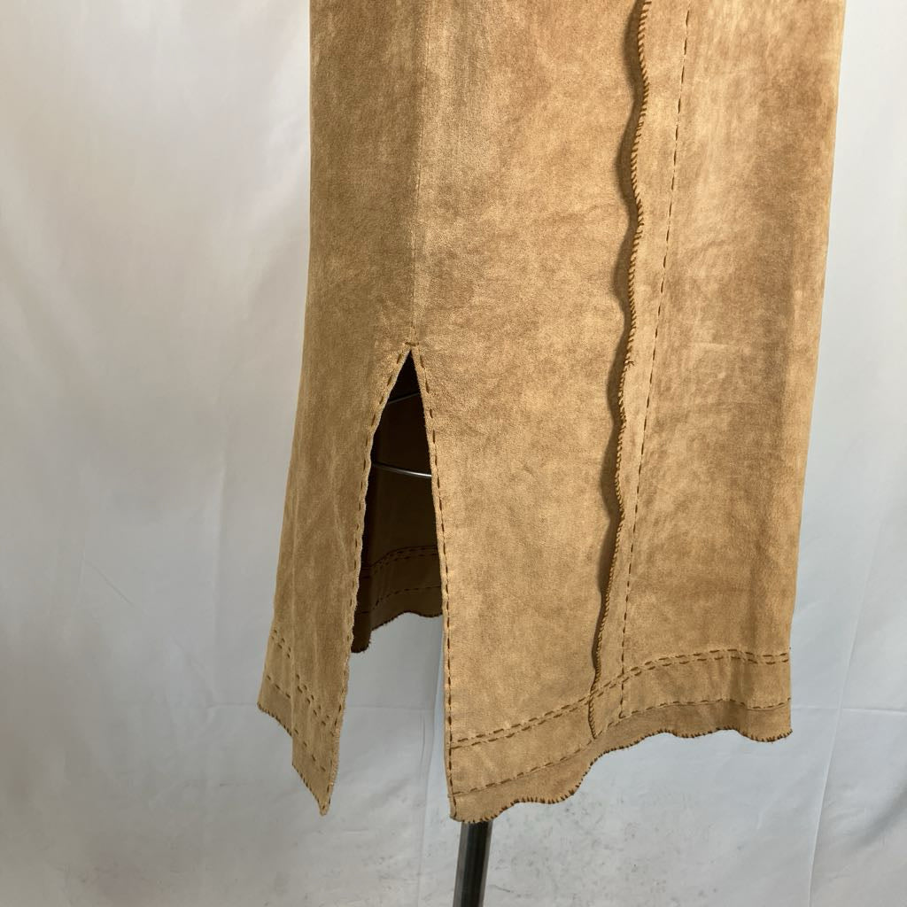 Modern Suede Maxi Skirt w/ Scallop Trim & Pockets