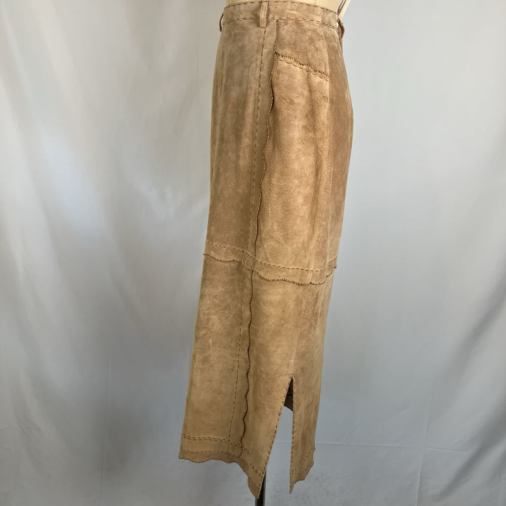Modern Suede Maxi Skirt w/ Scallop Trim & Pockets