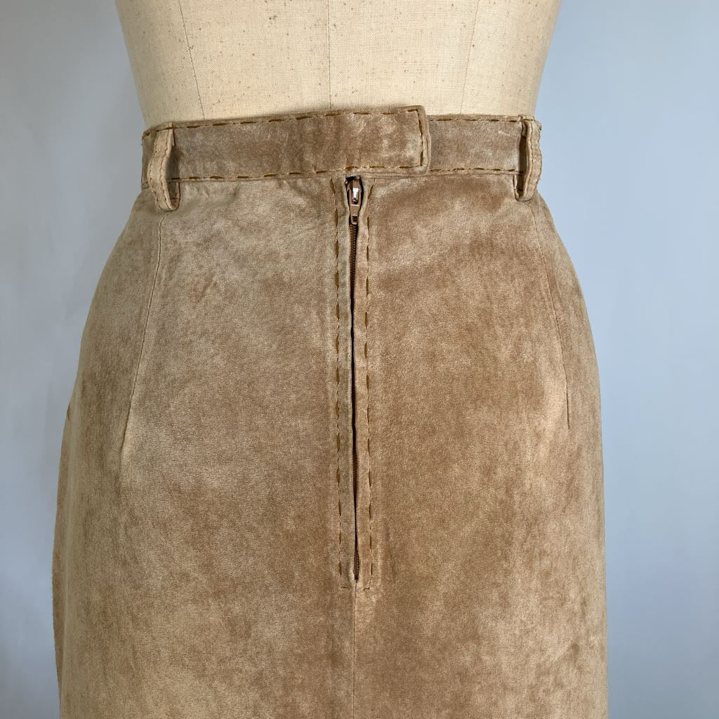 Modern Suede Maxi Skirt w/ Scallop Trim & Pockets