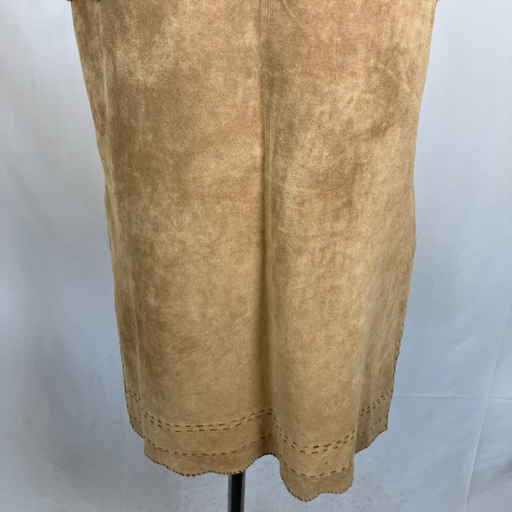 Modern Suede Maxi Skirt w/ Scallop Trim & Pockets