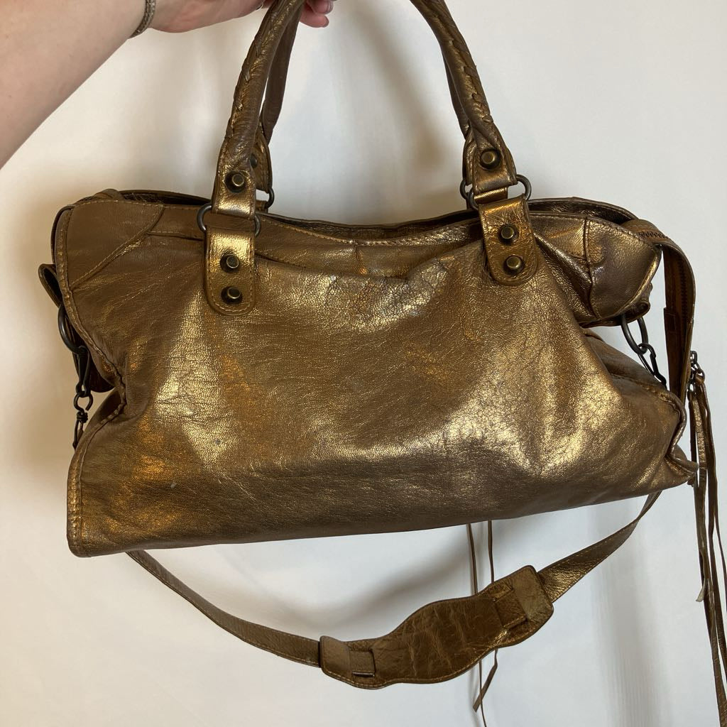 Vintage Besso Metallic Bronze Soft Leather Lé The City Motorcycle Moto Bag