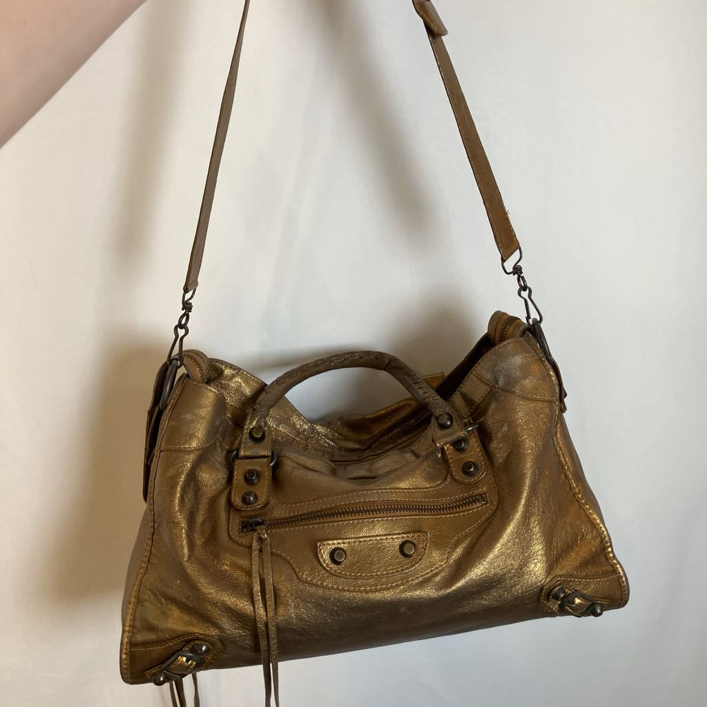 Vintage Besso Metallic Bronze Soft Leather Lé The City Motorcycle Moto Bag