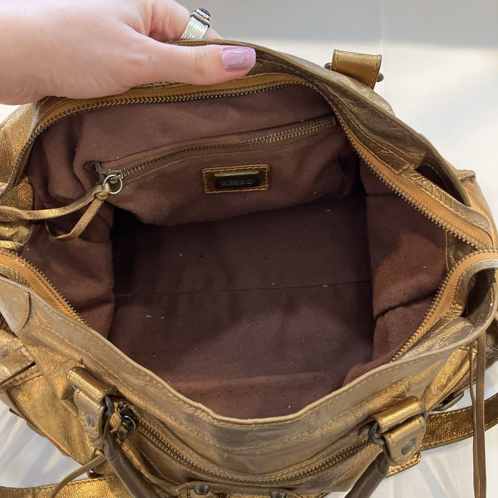 Vintage Besso Metallic Bronze Soft Leather Lé The City Motorcycle Moto Bag