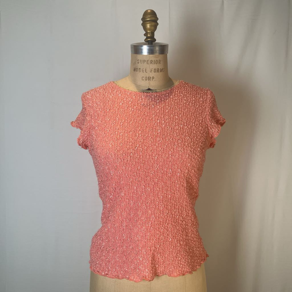 Pink Textured Ruffled Top