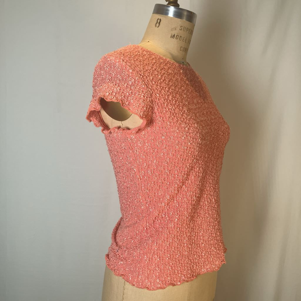 Pink Textured Ruffled Top