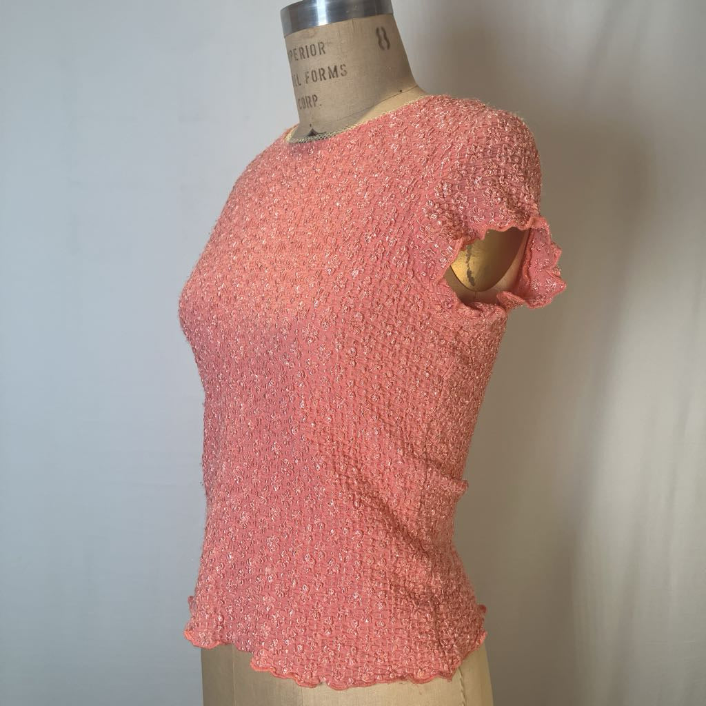 Pink Textured Ruffled Top