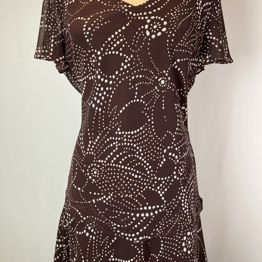 Brown and White Dotted Top and Skirt Set