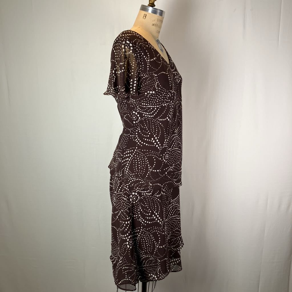 Brown and White Dotted Top and Skirt Set