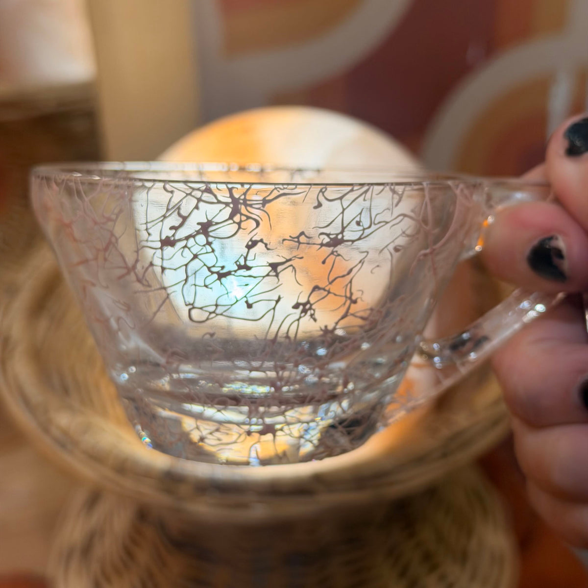 Mid Century 1950's Hazel Atlas Spaghetti String Pattern Teacup Set (4)