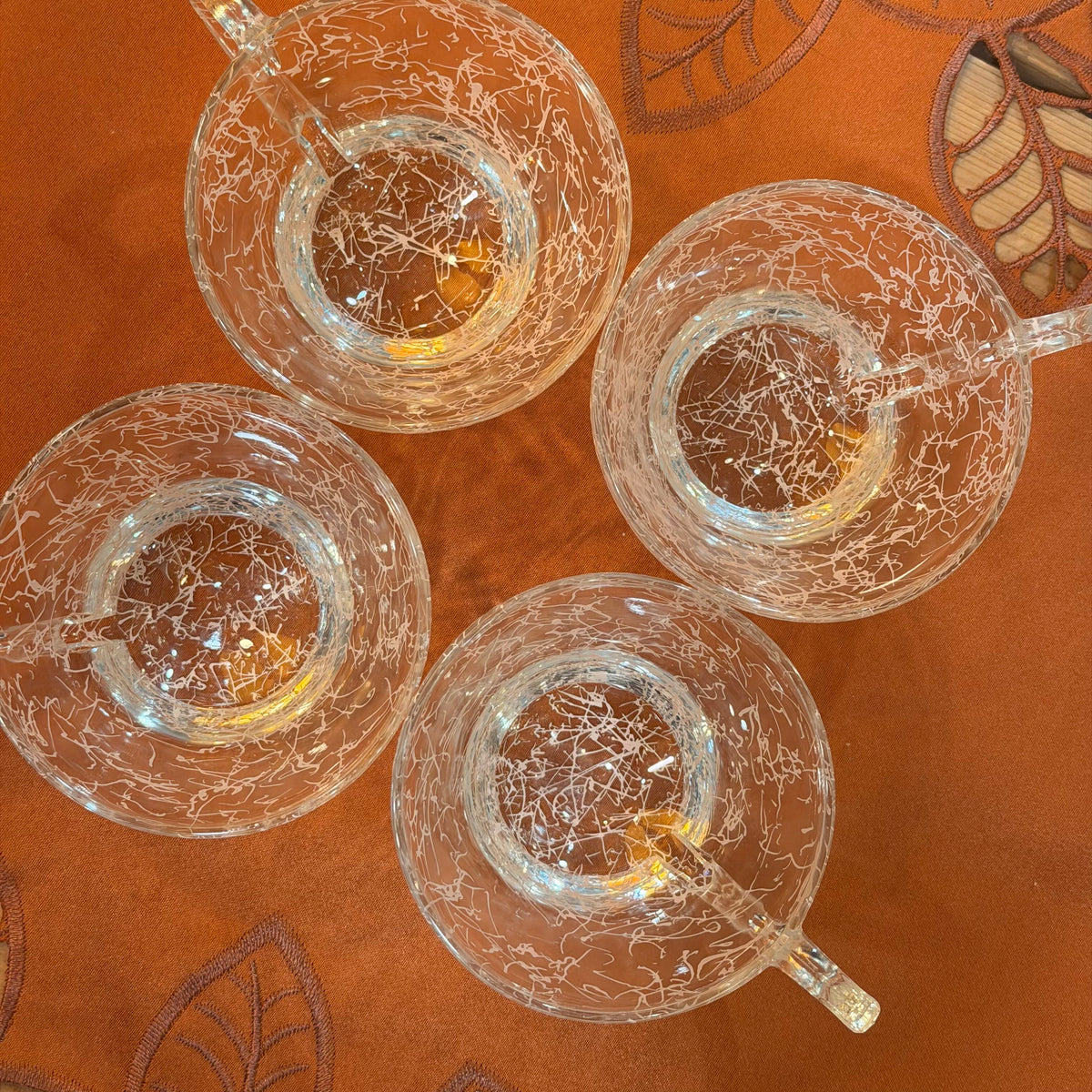 Mid Century 1950's Hazel Atlas Spaghetti String Pattern Teacup Set (4)