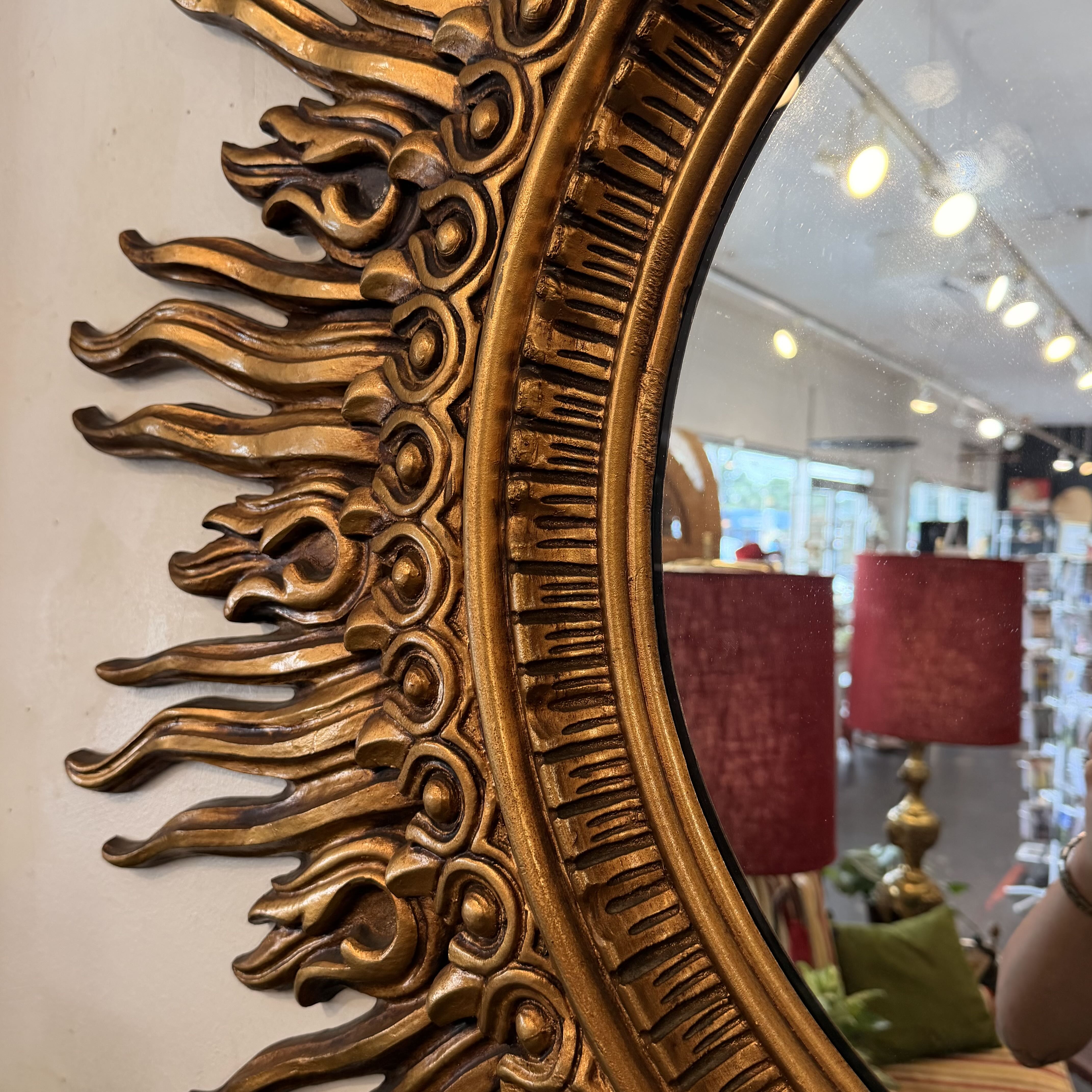 Mid Century Hollywood Regency Giltwood Sunburst Mirror