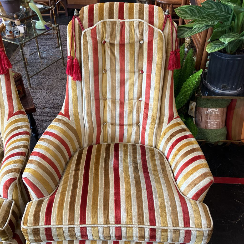 Vintage Striped Upholstered Broyhill Armchair (Each)
