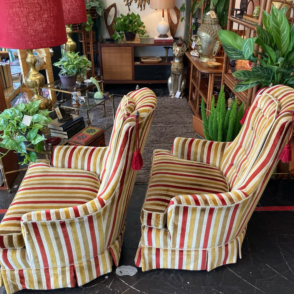 Vintage Striped Upholstered Broyhill Armchair (Each)