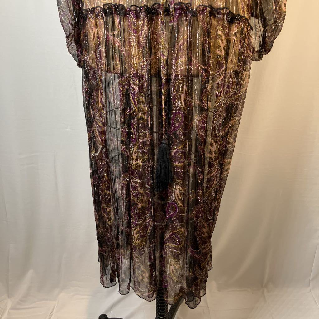 Sheer Boho Maxi Brown Metallic Thread Dress