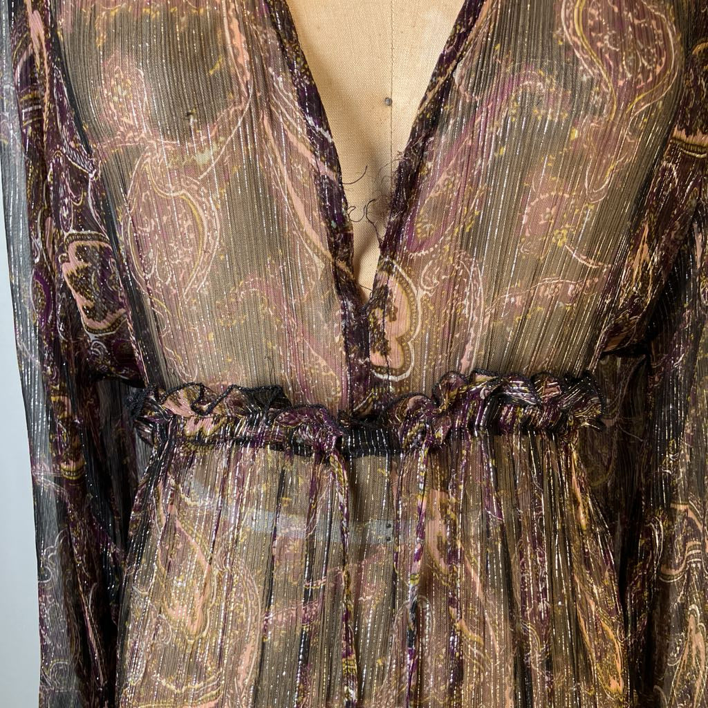 Sheer Boho Maxi Brown Metallic Thread Dress