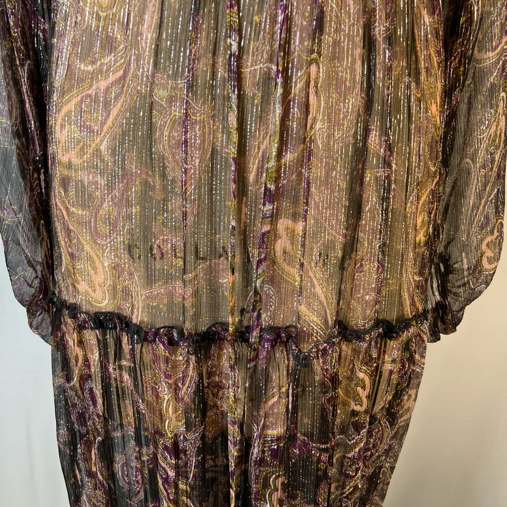 Sheer Boho Maxi Brown Metallic Thread Dress