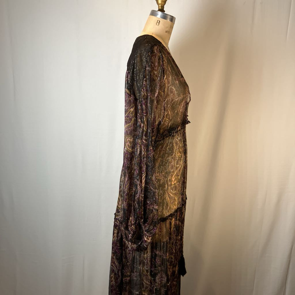 Sheer Boho Maxi Brown Metallic Thread Dress