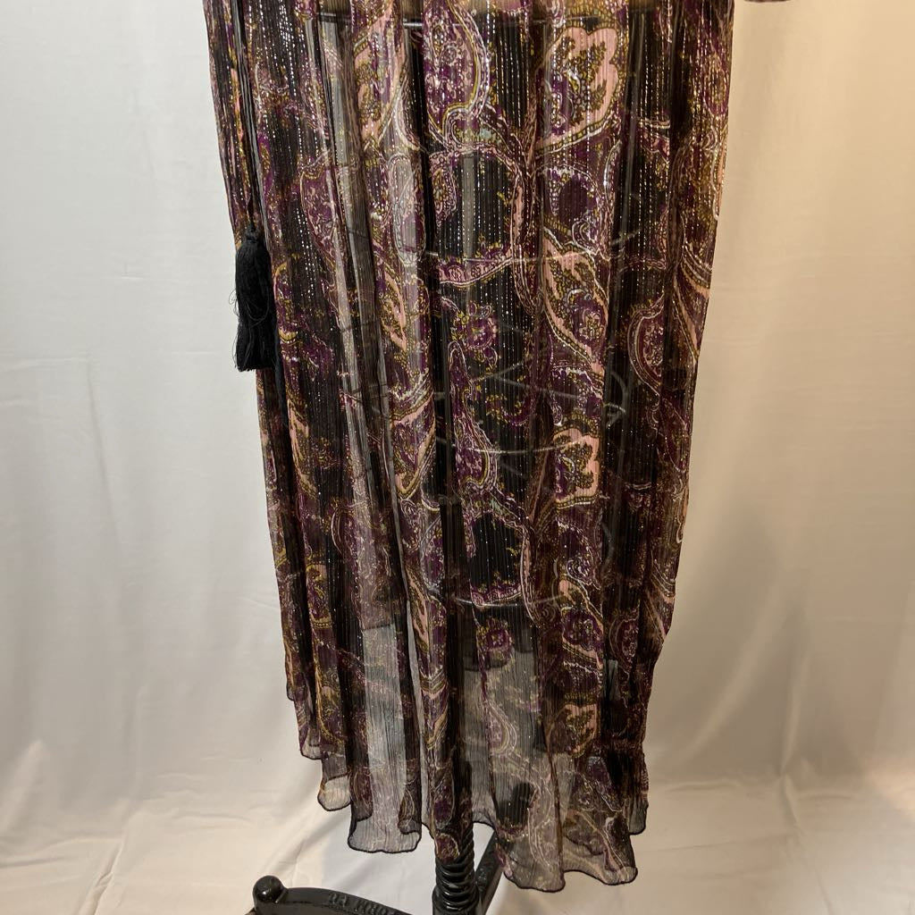 Sheer Boho Maxi Brown Metallic Thread Dress