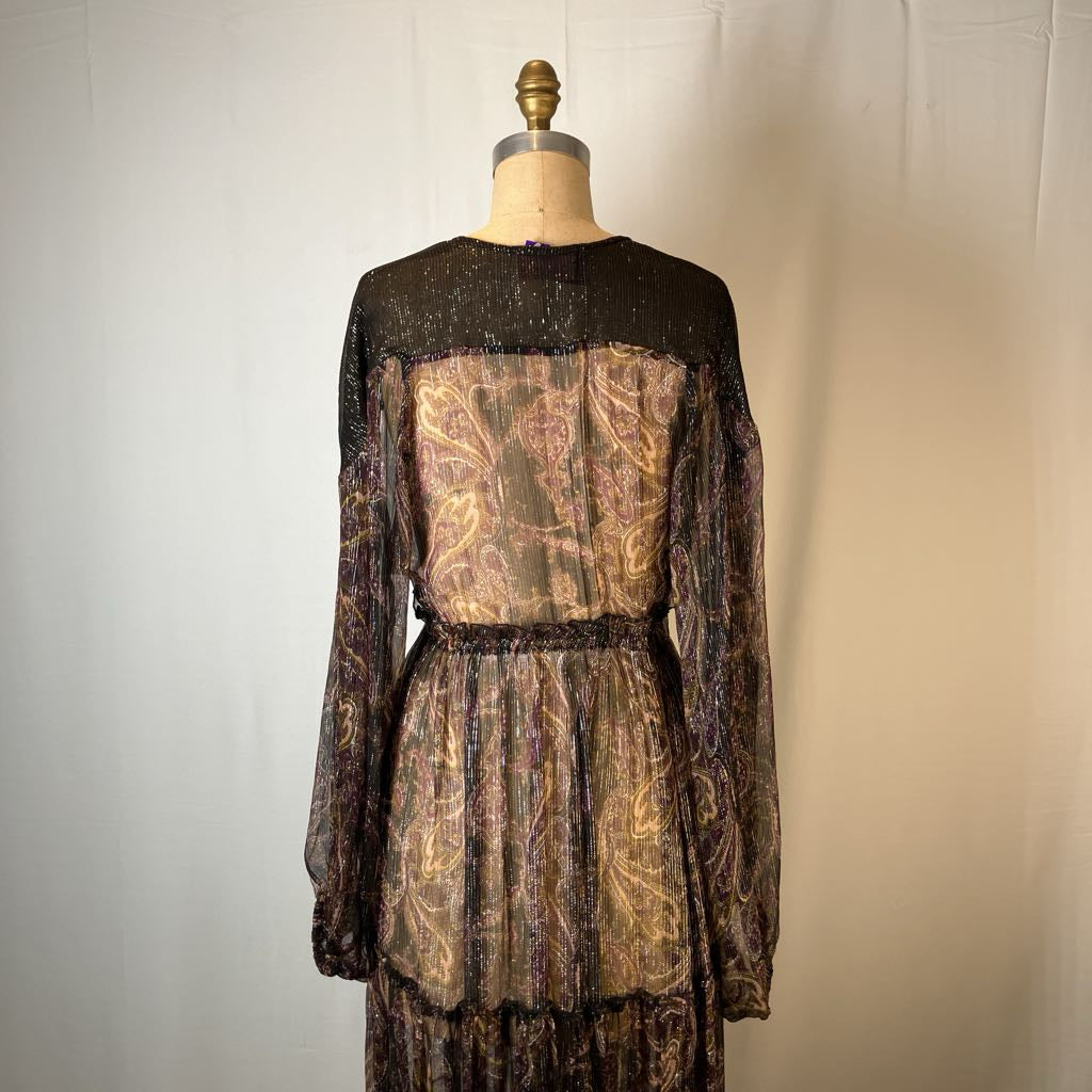 Sheer Boho Maxi Brown Metallic Thread Dress