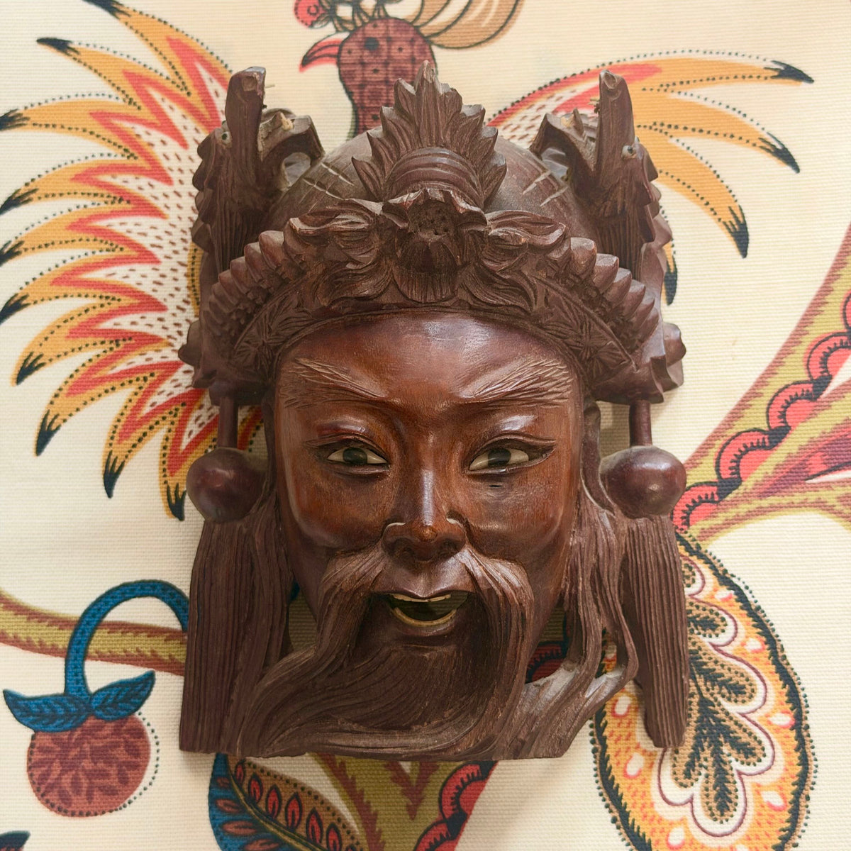 Carved Wood Face with Dragons