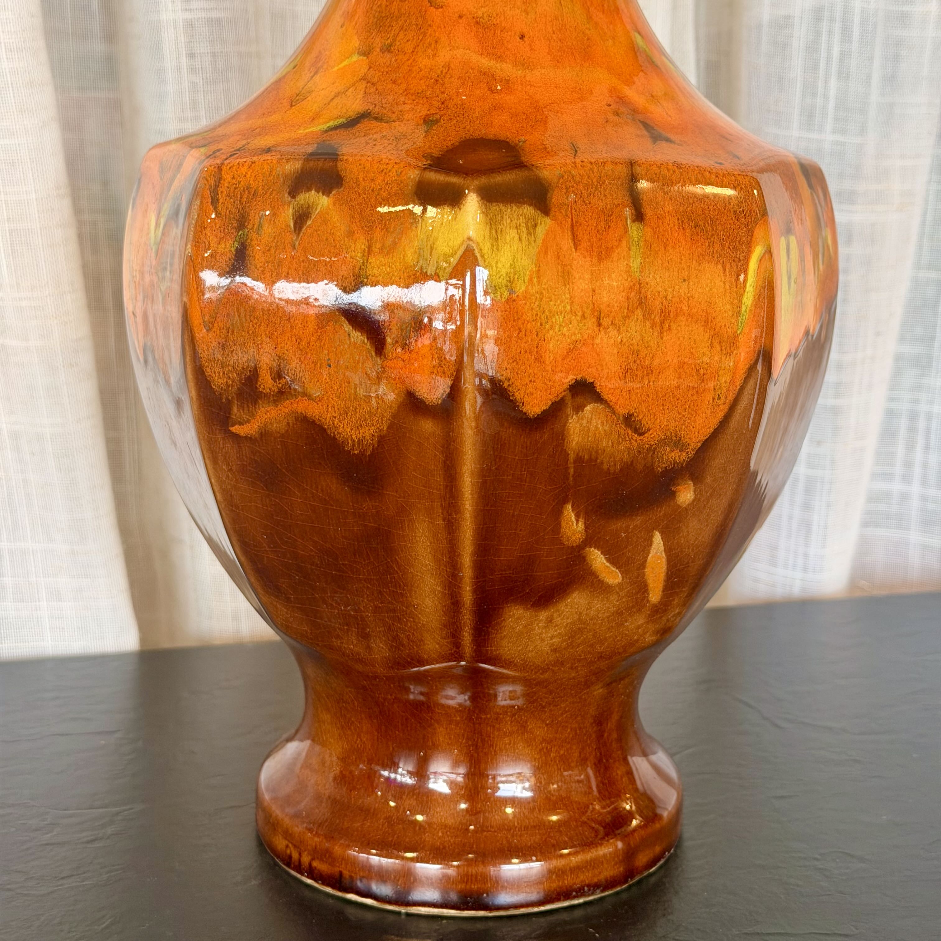 Vintage Orange & Brown Drip Glaze Vase