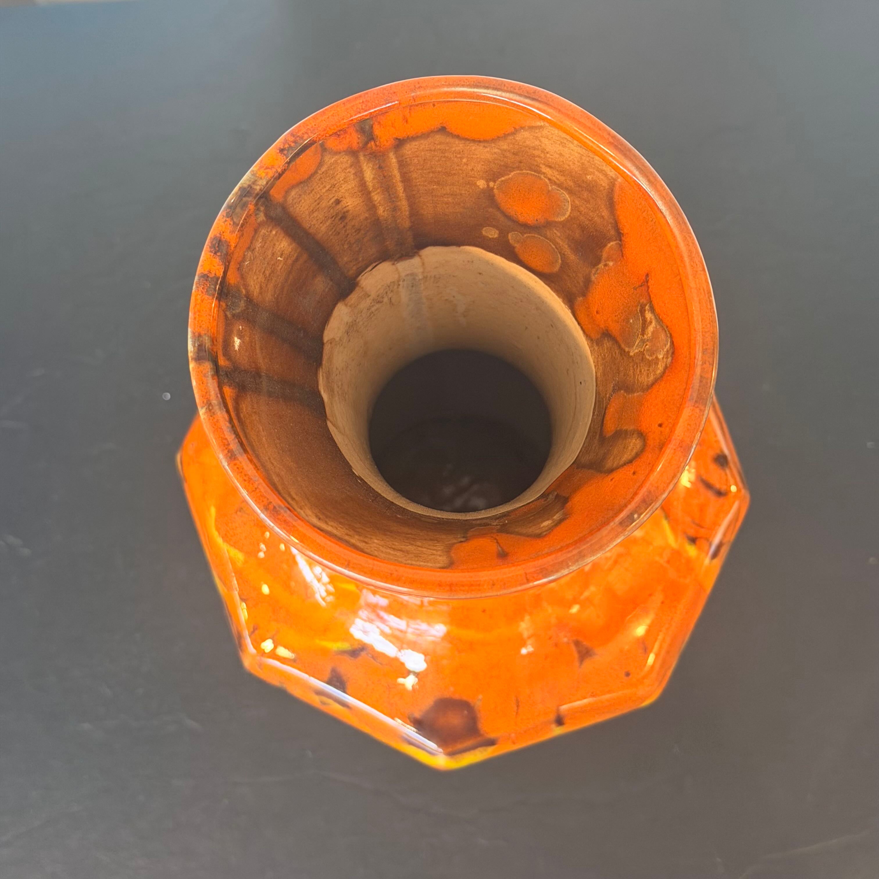 Vintage Orange & Brown Drip Glaze Vase