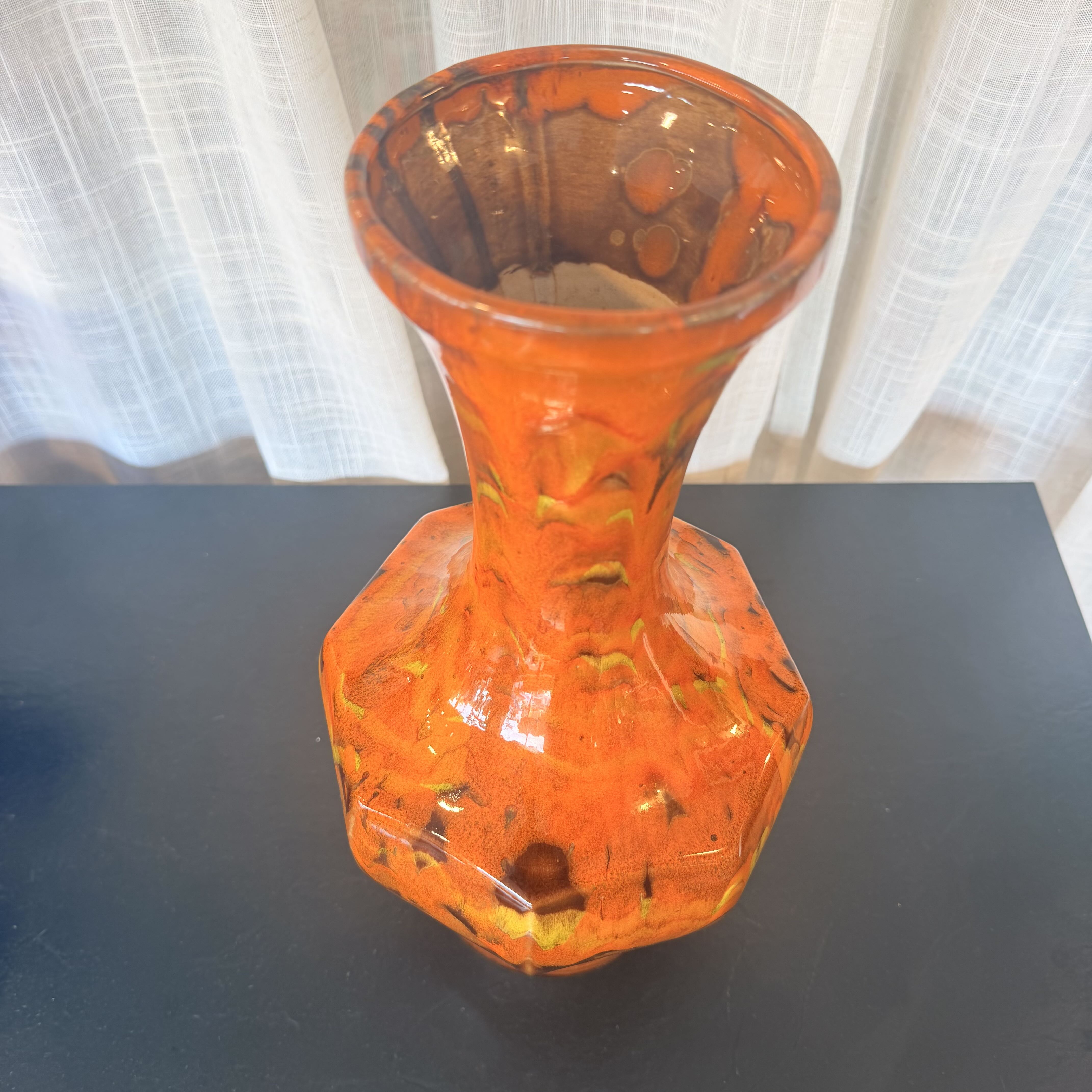 Vintage Orange & Brown Drip Glaze Vase