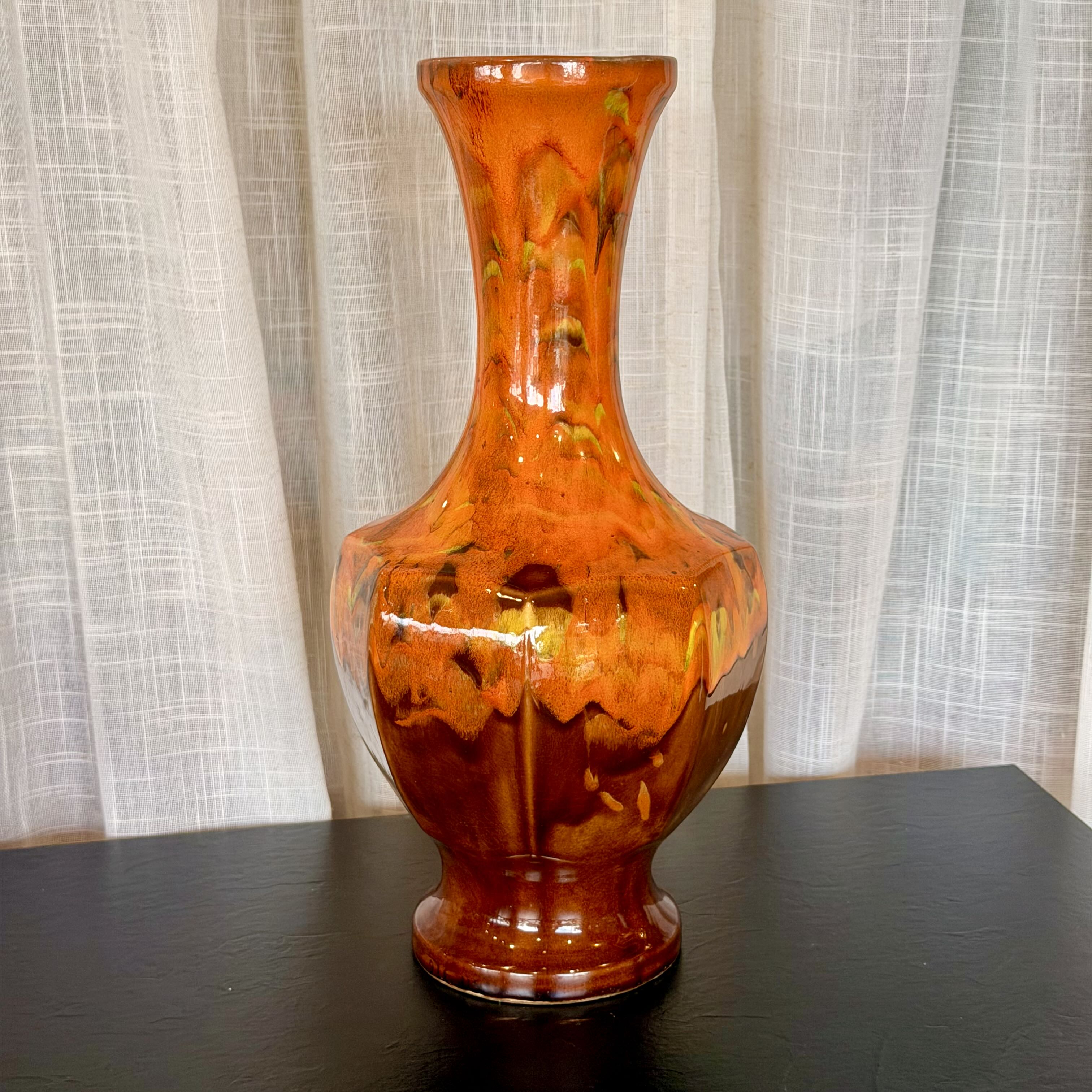 Vintage Orange & Brown Drip Glaze Vase