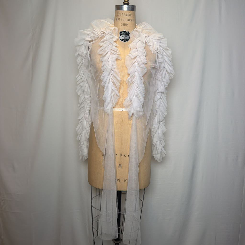 White Sheer Ruffle Blazer with Tie