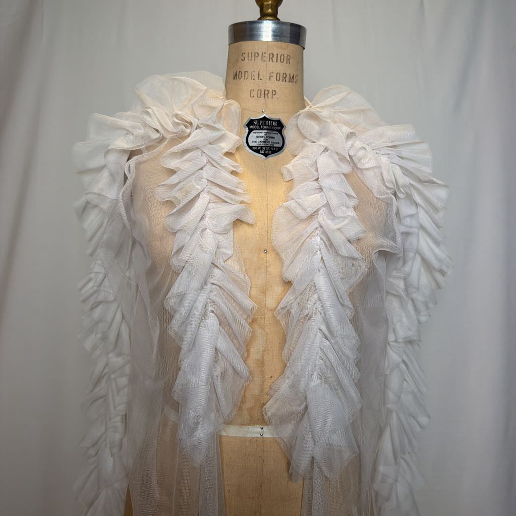 White Sheer Ruffle Blazer with Tie