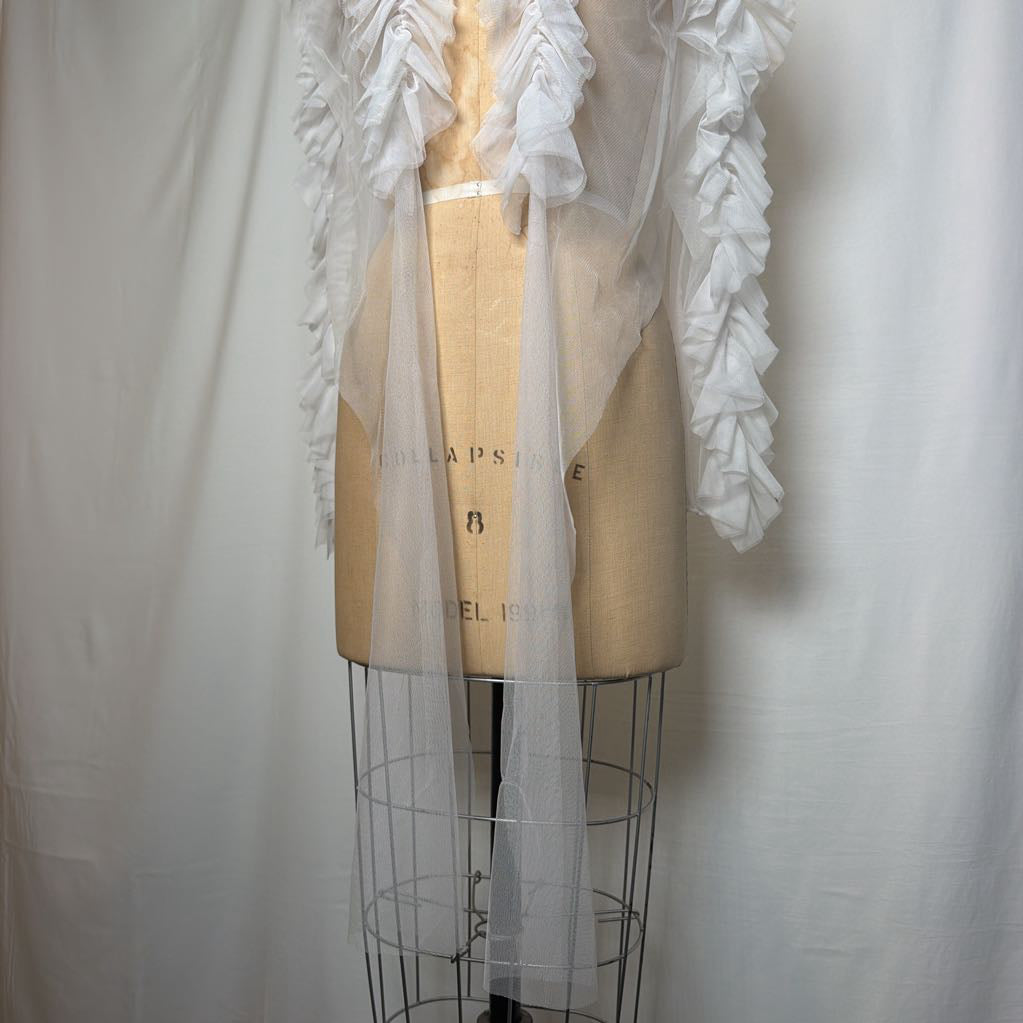 White Sheer Ruffle Blazer with Tie