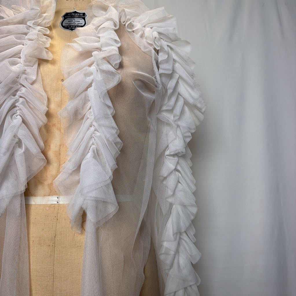 White Sheer Ruffle Blazer with Tie