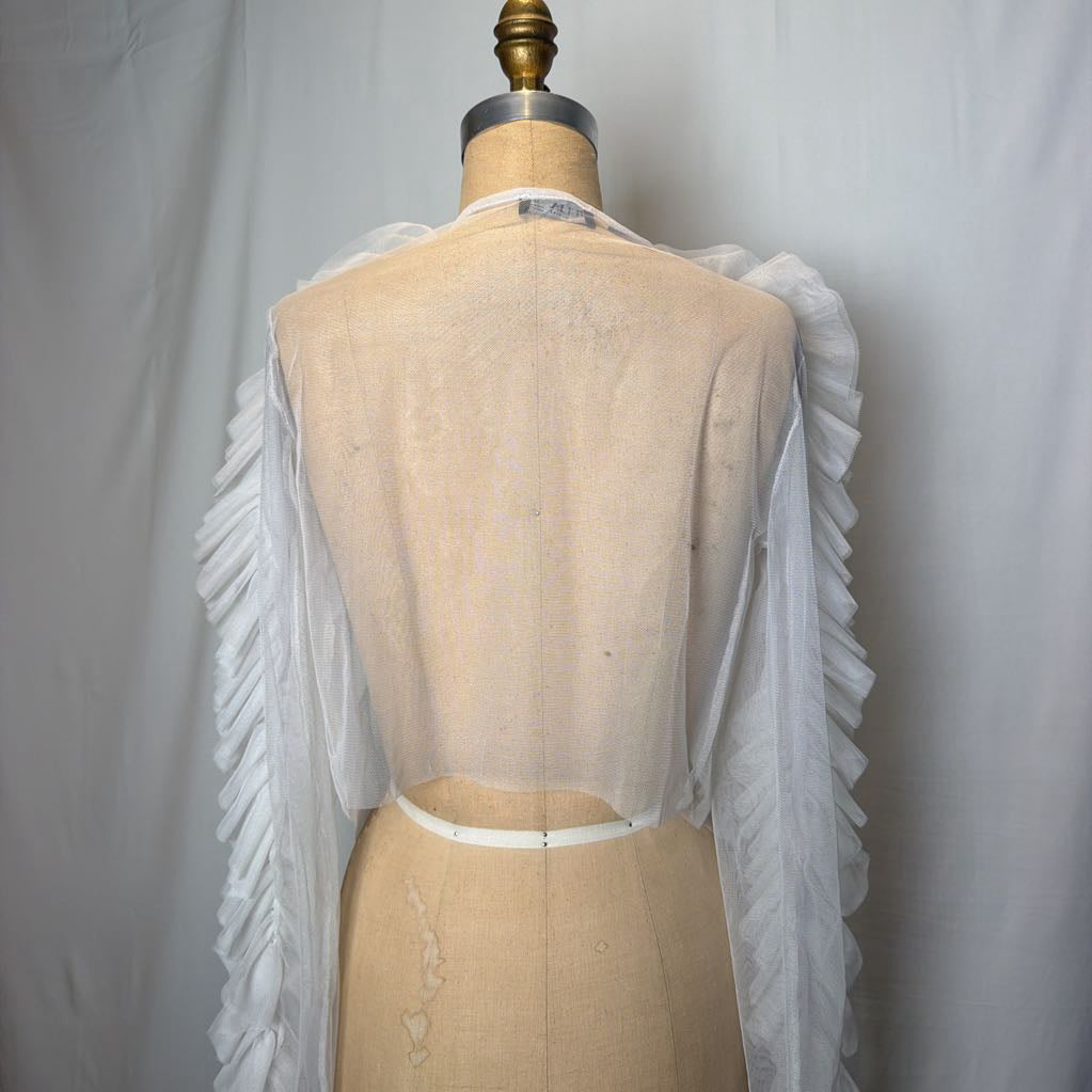 White Sheer Ruffle Blazer with Tie