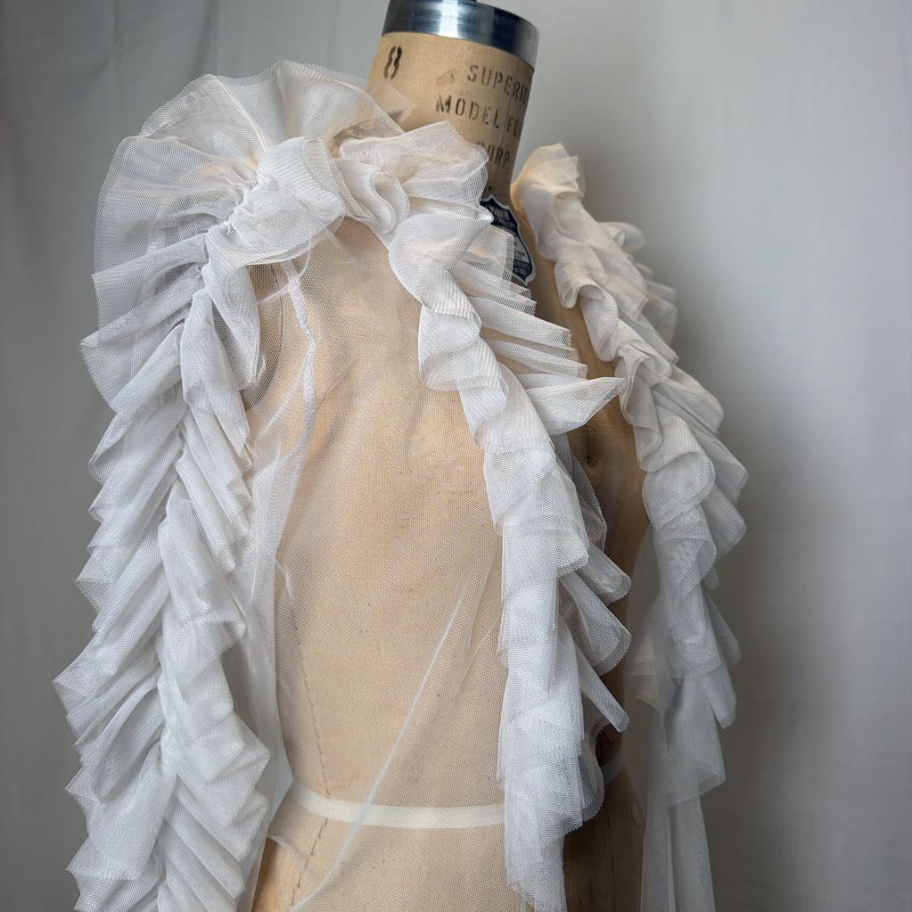 White Sheer Ruffle Blazer with Tie