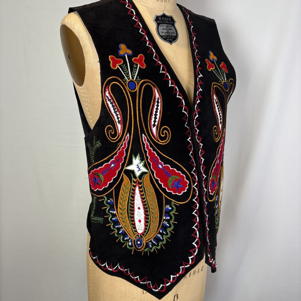 Embroidered Black Vest