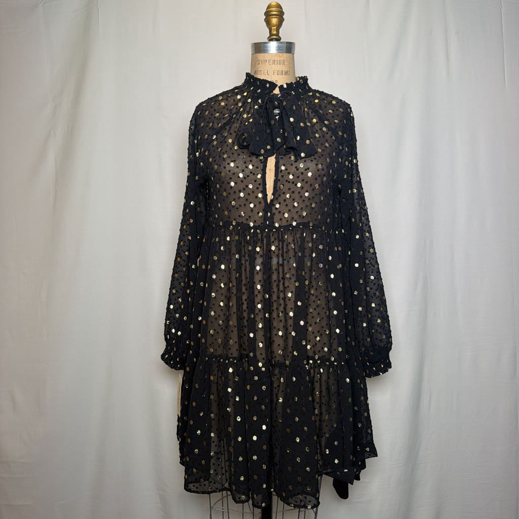 Black and Gold Sheer Babydoll Dress