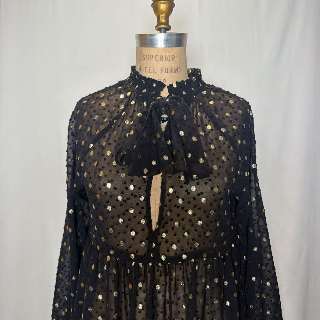 Black and Gold Sheer Babydoll Dress