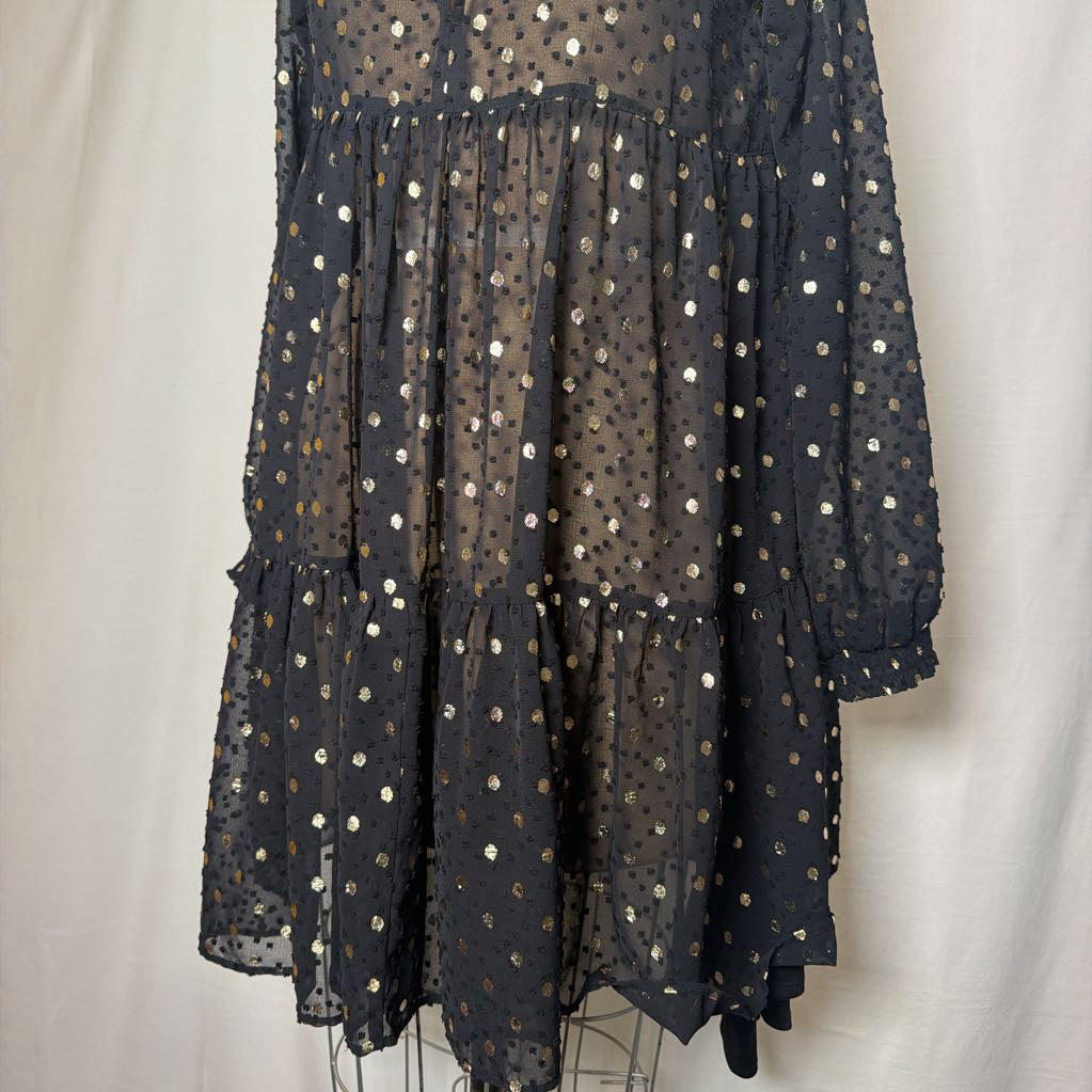 Black and Gold Sheer Babydoll Dress